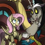  2016 antlers beverage black_hair brown_fur claws crying cup cutie_mark discord_(mlp) draconequus duo equine female feral fluttershy_(mlp) friendship_is_magic fur grey_fur hair horn inside male mammal my_little_pony pegasus pink_hair puppet tears wings xxmarkingxx yellow_fur 