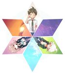  2boys backpack bag cloud crystal danganronpa flipped_hair hair_ornament highres hinata_hajime honzumaru hood hoodie komaeda_nagito multiple_boys nanami_chiaki short_hair smile star sun super_danganronpa_2 