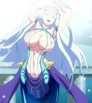  1girl breasts eyes_closed happy highres large_breasts long_hair mermaid nipples queen&#039;s_blade screencap smile solo standing stitched tina_(queen&#039;s_blade) 