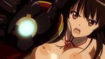  1girl black_hair breasts female japanese_clothes kaguya_(queen&#039;s_blade) large_breasts nipples open_mouth queen&#039;s_blade twintails 