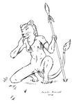  anthro breasts cat feline huntress invalid_color invalid_tag lion lionclaw1 mammal monochrome nipples nude pussy 