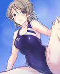  ahharahhar bad_id bad_pixiv_id blue_eyes brown_hair competition_swimsuit highres love_live! love_live!_sunshine!! one-piece_swimsuit open_mouth short_hair solo spread_legs squatting swimsuit watanabe_you 