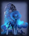  2014 blue_eyes blue_feathers blue_fur clothing cosmic_hair cutie_mark equine eyelashes feathered_wings feathers female feral friendship_is_magic fur hooves horn legwear mammal my_little_pony princess_luna_(mlp) shaadorian socks solo standing window winged_unicorn wings 
