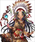  :d bad_id bad_pixiv_id black_hair cowboy_shot feathers gambe green_ribbon hair_ornament headdress holding holding_staff long_hair looking_at_viewer native_american native_american_headdress open_mouth original pink_ribbon ribbon robe simple_background smile solo staff standing teeth two_side_up very_long_hair white_background yellow_eyes 