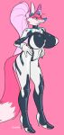  anthro big_breasts bodysuit breasts canine clothed clothing crackiepipe curvaceous female footwear fox fur hair high_heels mammal shoes simple_background skinsuit smile solo standing tight_clothing 