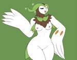  2016 anthro anthrofied areola avian breasts brown_feathers dartrix feathers female green_background green_feathers looking_at_viewer lurkingtyger nintendo nipples nude one_eye_closed pok&eacute;mon pok&eacute;morph pussy simple_background solo video_games voluptuous white_feathers wide_hips wink 