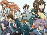  6+girls asahina_mikuru asahina_mikuru_(adult) asakura_ryouko blue_eyes blue_hair brown_eyes brown_hair cardigan dual_persona hairband highres kita_high_school_uniform koizumi_itsuki kyon kyon_no_imouto long_hair multiple_boys multiple_girls nagato_yuki naoya_(pixiv) school_uniform serafuku shamisen_(suzumiya_haruhi) short_hair suzumiya_haruhi suzumiya_haruhi_(young) suzumiya_haruhi_no_yuuutsu tsuruya 