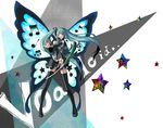  aqua_eyes aqua_hair bad_id bad_pixiv_id blue_wings butterfly_wings detached_sleeves hatsune_miku headphones headset long_hair mocchan musical_note necktie one_eye_closed skirt smile solo spring_onion star thighhighs twintails vocaloid wings zettai_ryouiki 