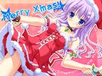  blue_eyes christmas highres mihama_hitsuji moribe_(rabumanyo) natsu_yume_nagisa purple_hair santa_costume solo wallpaper 