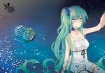  ayto bad_id bad_pixiv_id blood blue_flower blue_rose cage choker dress flower green_eyes green_hair hatsune_miku long_hair rose sitting solo tears twintails very_long_hair vocaloid water 