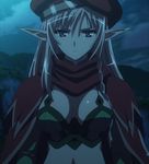  1girl alleyne_(queen&#039;s_blade) blonde_hair blue_eyes breasts elf hat highres long_hair looking_at_viewer night pointy_ears queen&#039;s_blade solo standing stitched 
