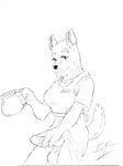  apron balls beverage black_and_white breasts canine clothing coffee dickgirl dog german_shepherd herm intersex jackie(thepainfultruth) mammal monochrome penis shirt thepainfultruth tongue traditional_media_(artwork) waiter 
