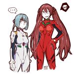  2girls artist_name ayanami_rei ayanami_rei_(cosplay) berka_(fire_emblem_if) blue_hair blush bodysuit cosplay dl fire_emblem fire_emblem_if hand_on_hip long_hair luna_(fire_emblem_if) multiple_girls neon_genesis_evangelion open_mouth plugsuit red_hair short_hair sketch souryuu_asuka_langley souryuu_asuka_langley_(cosplay) spoken_ellipsis spoken_skull white_bodysuit 