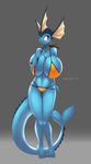  absurd_res anthro big_breasts bikini breasts cladz clothing eeveelution female hi_res huge_breasts hyper hyper_breasts nintendo nipple_bulge pok&eacute;mon simple_background slit_pupils solo standing swimsuit vaporeon video_games wide_hips xaenyth 