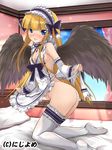  apron ass bed blonde_hair blue_eyes bottomless curtains detached_sleeves indoors kneeling long_hair official_art solo thighhighs tokinobutt valhalla_valkyries wide_sleeves window wings 