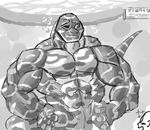  2014 4_fingers abs biceps big_biceps big_tail blue_eyes bubble colored detailed_background digital_drawing_(artwork) digital_media_(artwork) duo fish front_view grin half-length_portrait hands_on_hips huge_muscles human humanoid_hands mammal manly marine monochrome multicolored_scales muscular nude one_eye_closed pecs portrait scales scalie schwartzgeist serratus shaded shark sharp_teeth sketch smile solo_focus spot_color standing teeth thick_neck toony triceps two_tone_scales underwater water wink zebra_shark 