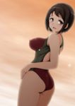  absurdres ass breasts brown_eyes brown_hair competition_swimsuit covered_nipples from_behind from_side hibike!_euphonium highres large_breasts looking_back nakaseko_kaori nanashi_noiji one-piece_swimsuit open_mouth short_hair solo swimsuit 