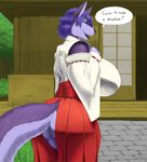  big_breasts black_tongue blue_eyes breasts butt canine dialogue english_text female fur hair huge_breasts jen_(jindragowolf) jindragowolf looking_at_viewer mammal open_mouth purple_fur purple_hair smile solo text tongue wolf 