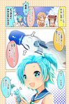  :d alternate_hairstyle aqua_eyes aqua_hair bangs blonde_hair bow breasts brown_hair cafe-chan_to_break_time cafe_(cafe-chan_to_break_time) coffee_bean_hair_ornament comic commentary_request cross-laced_clothes directional_arrow double_bun hair_bobbles hair_bow hair_ornament highres jewelry jitome large_breasts looking_at_viewer multiple_girls neckerchief necklace notice_lines o_o one_side_up open_mouth personification pink_bow pointing porurin ramune ramune_(cafe-chan_to_break_time) revealing_clothes sailor_collar short_hair sidelocks smile tea_(cafe-chan_to_break_time) translation_request 