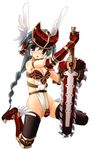  1girl armor female long_hair mirim queen&#039;s_blade queen&#039;s_blade_rebellion shield solo sword thighhighs weapon 