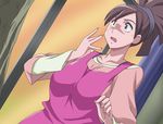  1girl apron brown_eyes brown_hair kaidan_restaurant makino_tomoyasu milf oozora_kazuyo open_mouth ponytail scared 