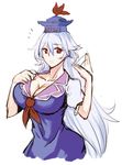  breasts cleavage curvy fanning_face huge_breasts jonylaser kamishirasawa_keine long_hair red_eyes solo touhou white_hair 