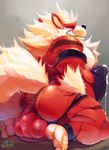  anal anal_penetration anthro arcanine arm_hair biceps big_biceps big_muscles big_penis black_nose body_hair canine chest_hair clenched_teeth clothing cum cum_on_penis cum_on_self cursedmarked dildo dog dripping erection eyes_closed getfur hair hi_res huge_penis humanoid_penis kneeling male mammal muscular muscular_male nintendo nipples pecs penetration penis pok&eacute;mon pose relaxing sex_toy side_view simple_background solo teeth thick_penis thong tuft vein veiny_penis video_games white_hair 
