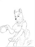  anthro apron balls beverage black_and_white breasts canine clothing coffee dickgirl dog german_shepherd herm intersex jackie(thepainfultruth) mammal monochrome penis shirt simple_background thepainfultruth tongue traditional_media_(artwork) waiter white_background 