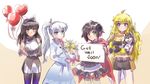  balloon blake_belladonna english flower heart_balloon highres holding holding_sign iesupa multiple_girls no_legwear pantyhose ruby_rose rwby sign weiss_schnee yang_xiao_long zwei_(rwby) 