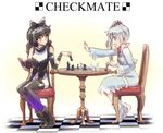  blake_belladonna board_game book checkmate chess chess_piece chessboard english iesupa multiple_girls pantyhose rwby weiss_schnee 