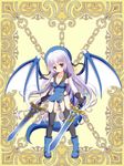  breasts dragon_tail dragon_wings dual_wield large_breasts sword white_hair yellow_eyes 