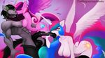  2016 abs animal_genitalia animal_penis areola balls breasts clothing cutie_mark elbow_gloves equine equine_penis fan_character female friendship_is_magic gloves horn kissing legwear logic_loop male male/female mammal my_little_pony nipples nude oral penis princess_cadance_(mlp) princess_celestia_(mlp) saliva stockings unicorn winged_unicorn wings zolombo 