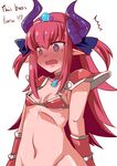  absurdres armor asymmetrical_horns bikini bikini_armor blue_eyes blue_ribbon blush breasts cape choker curled_horns elizabeth_bathory_(brave)_(fate) elizabeth_bathory_(fate)_(all) english fate/extra fate/extra_ccc fate/grand_order fate_(series) flat_chest gauntlets groin hair_ribbon highres horns long_hair loose_bikini navel oversized_clothes pauldrons pink_hair pointy_ears purple_hair red_armor red_bikini ribbon sesield silver_trim small_breasts solo string_bikini swimsuit tears tiara two_side_up upper_body vambraces white_cape 