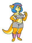  2016 anthro blue_hair breasts clothing exercise female green_eyes hair kate_(character) leg_warmers legwear lizard lizzles_(species) reptile scalie solo sweatband vdisco whistle workout 