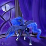  2012 blue_eyes blue_feathers blue_fur blue_hair cutie_mark dalagar equine feathered_wings feathers female feral friendship_is_magic fur hair hooves horn inside mammal moon my_little_pony night princess_luna_(mlp) solo standing winged_unicorn wings 