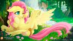  2016 anus ashley-arctic-fox butt clitoris cutie_mark dock equine feathered_wings feathers female feral flower fluttershy_(mlp) friendship_is_magic fur grass hair hooves legs_up mammal my_little_pony one_eye_closed outside patreon pegasus pink_hair plant pussy solo underhoof water waterfall wings yellow_feathers yellow_fur 