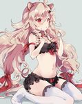  ailane_(show_by_rock!!) animal_ears arm_ribbon bare_shoulders blonde_hair blush bow bra breasts hair_between_eyes hair_ornament hairclip kanaiko lion_ears lion_tail long_hair navel red_eyes ribbon show_by_rock!! small_breasts solo tail thighhighs underwear very_long_hair 