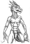  2005 chris_sawyer clothing dinosaur dragon horn loincloth looking_at_viewer male scales scalie slit_pupils solo 