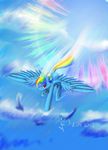  2012 blue_feathers blue_fur dalagar detailed_background equine feathers female feral friendship_is_magic fur hair hooves mammal multicolored_hair my_little_pony outside pegasus pink_eyes rainbow_dash_(mlp) rainbow_hair sky solo wings 