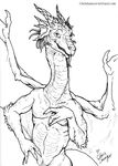  anthro chris_sawyer claws dragon ear_fins fin forked_tongue horn long_neck looking_at_viewer male muscular scalie smile tongue tongue_out western_dragon wings 