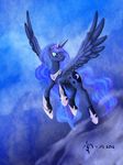  blue_eyes blue_feathers cool_colors crown cutie_mark dalagar equine feathered_wings feathers female feral friendship_is_magic horn mammal my_little_pony princess_luna_(mlp) smile solo winged_unicorn wings 