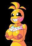  animatronic anthro areola avian beakless bib big_breasts bird black_sclera breasts chicken erect_nipples five_nights_at_freddy&#039;s five_nights_at_freddy&#039;s_2 grin hi_res machine nipples non-mammal_breasts robot rosy_cheeks scrap-witch sharp_teeth smile solo teeth toy_chica_(fnaf) video_games 