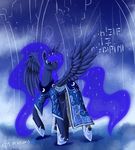  2013 blue_eyes blue_feathers blue_fur clothed clothing dalagar equine feathered_wings feathers female feral friendship_is_magic fur hooves horn mammal my_little_pony princess_luna_(mlp) smile solo standing winged_unicorn wings 