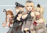  :d aqua_eyes bare_shoulders belt bismarck_(kantai_collection) blonde_hair blue_eyes breasts brown_eyes brown_gloves cleavage crown detached_sleeves gloves hand_on_hip hat headgear hita_(hitapita) iowa_(kantai_collection) jewelry kantai_collection large_breasts littorio_(kantai_collection) long_hair looking_at_viewer medium_breasts military_hat multiple_girls navel necklace open_mouth smile star star-shaped_pupils symbol-shaped_pupils teeth warspite_(kantai_collection) 