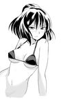  blush breasts greyscale medium_breasts monochrome simple_background solo taishi_(moriverine) touhou white_background yasaka_kanako 