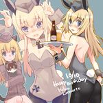  :&gt; alcohol animal_ears ass bare_shoulders beer beer_bottle blonde_hair blue_eyes blush brown_eyes brown_hair bunny_ears bunny_tail bunnysuit caramelldansen cat_ears cat_tail character_doll dated dog_ears doll_hug fujii_jun gertrud_barkhorn happy_birthday hat helma_lennartz iron_cross long_hair looking_at_viewer military military_uniform open_mouth pantyhose sitting solo sweatdrop tail tray twintails uniform world_witches_series wrist_cuffs 