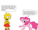  blue_eyes clothing crossover cutie_mark darthraner83_(artist) dialogue duo earth_pony equine female feral friendship_is_magic fur hair horse human lisa_simpson mammal my_little_pony pink_hair pinkie_pie_(mlp) pony text the_simpsons 