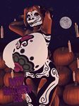  2016 3d_(artwork) animated annabelle_cow anthro anthroanim armpits big_breasts blonde_hair bovine breasts cattle digital_media_(artwork) female flower food fruit fur hair half-closed_eyes halloween hi_res holidays horn huge_breasts hyper looking_at_viewer mammal moon night nipples nude open_mouth outside plant pose pumpkin rose shaking sky smile solo star 