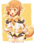  animal_ears blush brown_hair dog_ears dog_tail dogboy fang hair_between_eyes male_focus open_mouth pop-up_story satoe smile solo st._feles_gakuen_uniform tail thighhighs white_legwear yuuri_lessen 