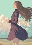  2016 absurdres artist_name brown_hair cloud dated day highres long_hair original pantyhose signature sky solo standing zennosuke 